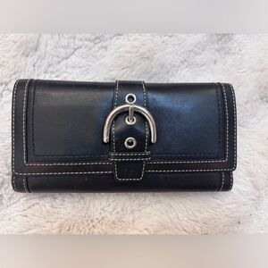 Vintage Coach Black Leather Wallet with Silver Accent